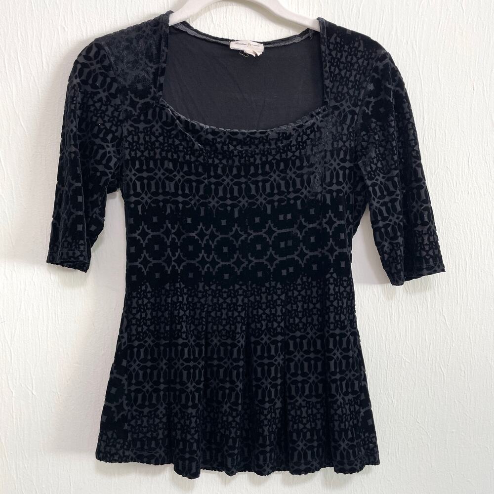 Meadow Rue Anthropologie Womens Burnout Velvet Top S Black Whimsygoth Witchy